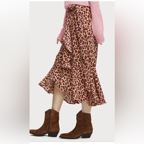 Scotch & Soda “aloha Hula” wrap midi skirt! Animal print! Tiered ruffles Size M - Picture 8 of 16